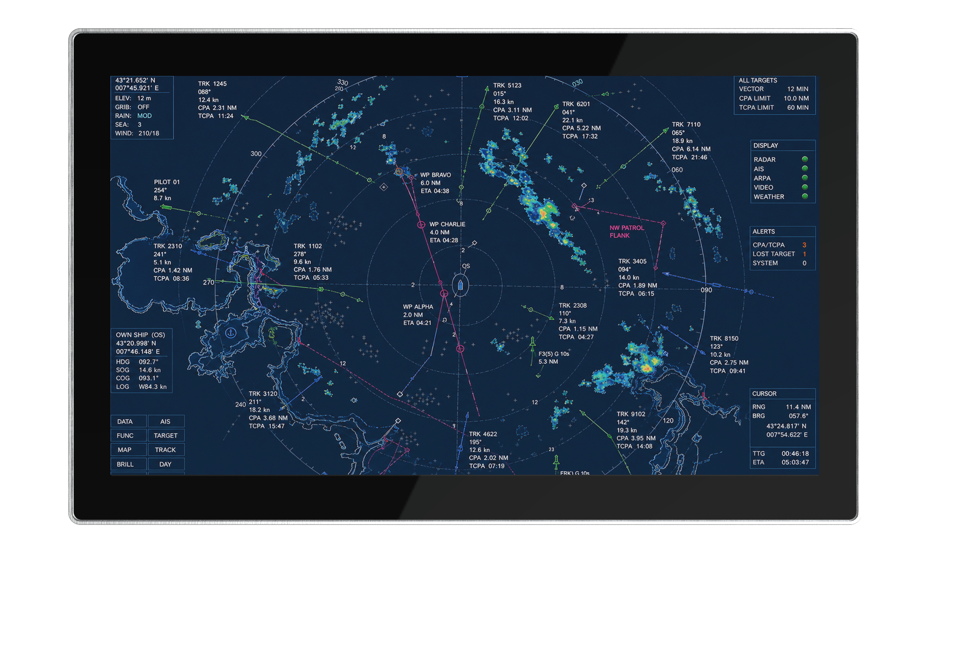 TDM-P naval touch monitor in night mode