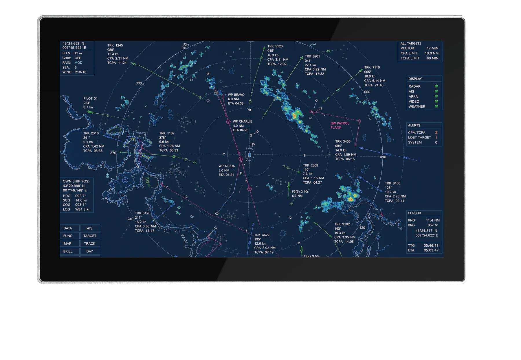 TDM-P naval touch monitor in night mode