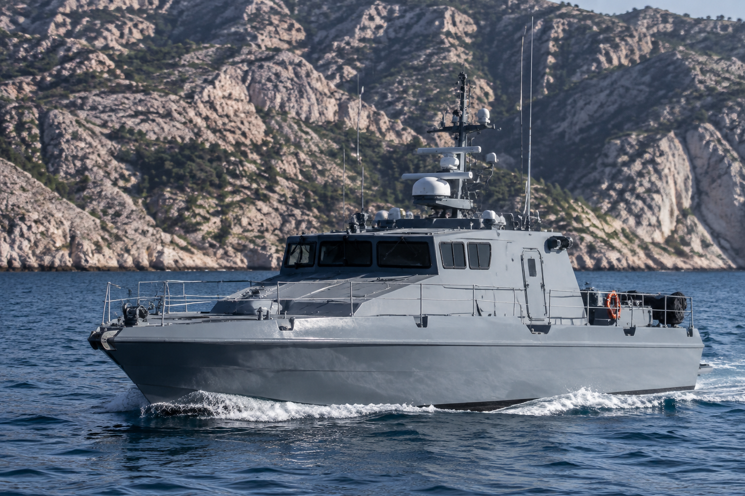 Patrol boat with communications antennas