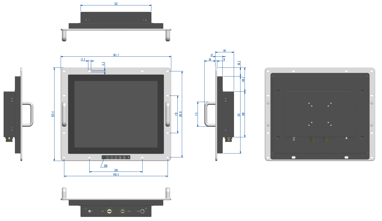 TDM-D190 Series Dimension & I/O Connector